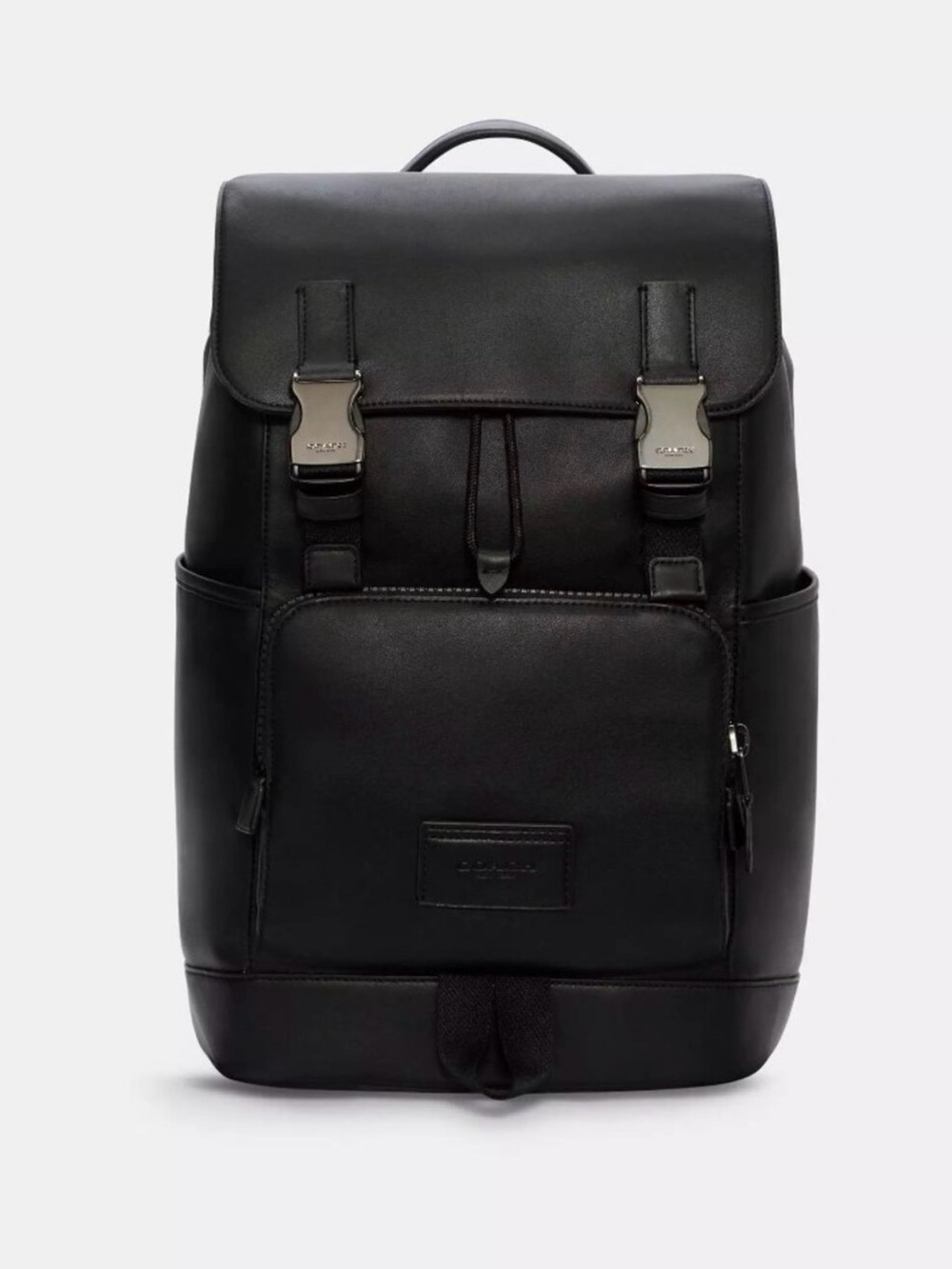 Coach Black Leather Men’s Track Backpack with Front Pocket